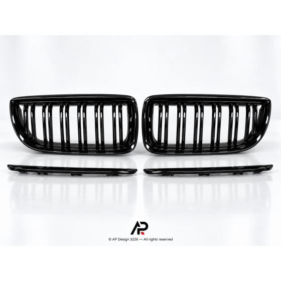 BMW E90/E91 Pre-LCI M Performance Style Double Slat Kidney Grilles – Gloss Black