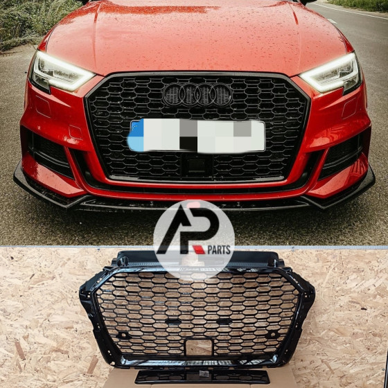 RS Style Front Grille Audi A3 8V Facelift 2016-2020 Gloss Black with ACC