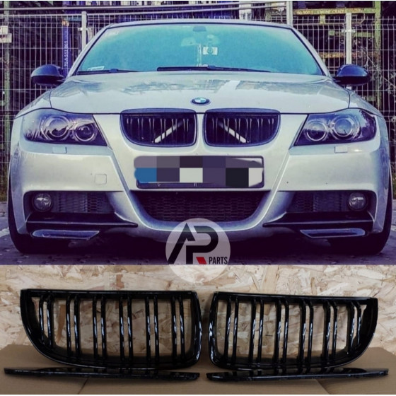 BMW 3 Series E90 E91 Pre-LCI M Performance Look Double Grilles Gloss Black